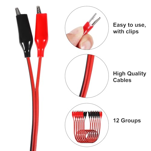 Image of 24PCS Alligator Clips Electrical Test Leads 1M Electrical Insulated Test Leads with Alligator Clips Double-Ended Jumper Wire for Circuit Connection Electrical Testing (Red and Black)