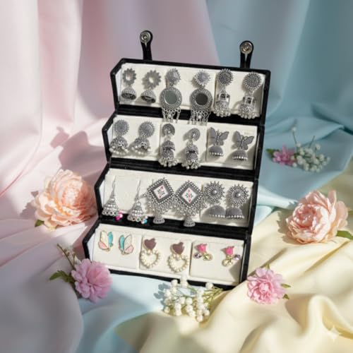 Image of Oxidised Jhumki & Earring Gift Hamper (12 Pairs) with Folder-Style Jewellery Organizer Box | Traditional & Trendy Earrings Combo Set for Women & Girls | Festive & Occasion Gifting