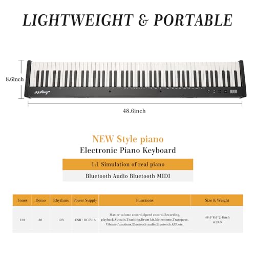 Image of 88 Key Weighted Folding Keyboard,Full Size Electric Piano Keyboard 88 Keys with for Beginners,Portable Case,Sustain Pedal,Black and White,Digital Piano Carry Bag,Note Sticker,Holder,Headphone