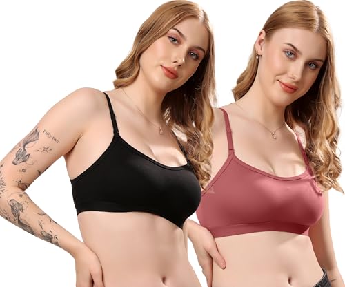 Image of London Hills Women's Cotton Sports Bra for Women Solid Bra Wireless & Non Padded Full Coverage Soft Hold Straps Super Combed Cotton Elastane Stretch Full Coverage Slip-On Active Bra