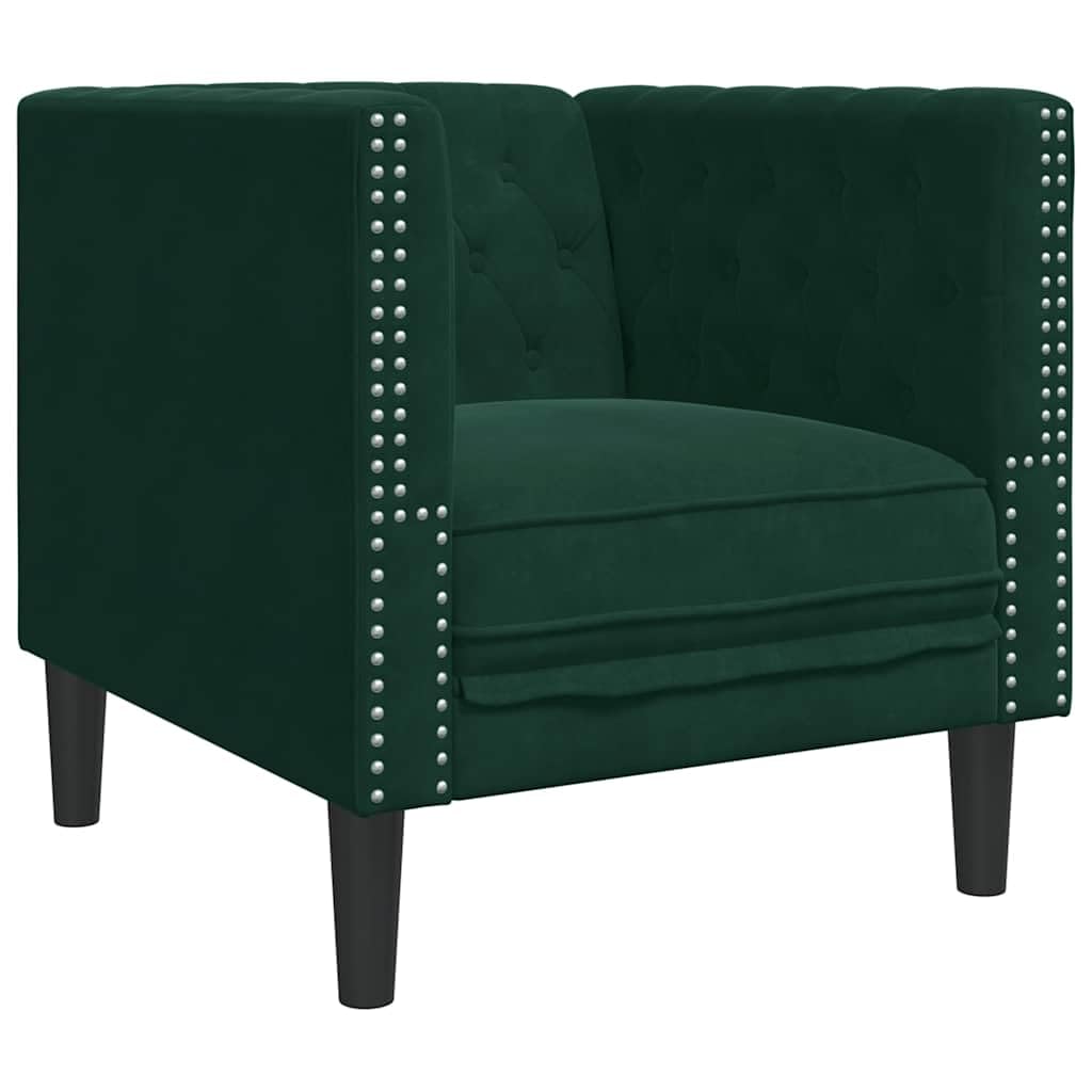 vidaXL Chesterfield Sessel, Loungesessel mit Knopfheftung, Polstersessel Relaxsessel für Wohnzimmer, Clubsessel Cocktailsessel Sofa, Dunkelgrün Samt