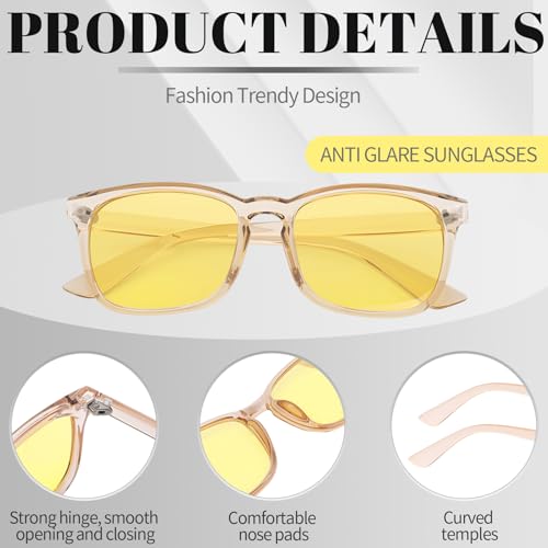 Image of Polarized Sunglasses for Women Men Night Vision Glasses Anti Glare | Yellow Anti Glare UV400 Lens, Lightweight Square Frame, for Day Night Use, Driving, Fishing, Cycling, Traveling