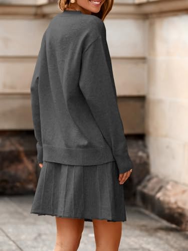 Tankaneo Womens Skirt 2 Piece Sweater Set Long Sleeve Crewneck Sweaters Pleated Mini Skirt Knit Lounge Sets - Image 5