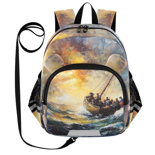 Stormy Sea Boat Toddler Harness Backpack for Boys Girls 3-6 Years Kids Backpack with Anti Lost Safety Leash Baby Travel Bag for Preschool Walking Travel