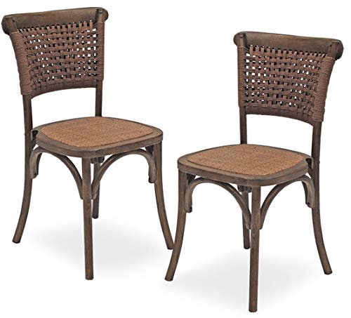 TessaHome Pack 2 Sillas Modelo Crossback Apilable de Madera de Olmo y Asiento de Rattan con Respaldo de Paper Rope