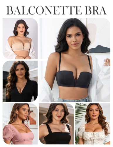 Image of Wireless Push Up Balconette Bras for Women Add 1 Cup Seamless Bra