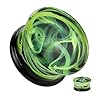 beyoutifulthings Ohr-Plug Wirbelnder Rauch Schwarz Grün Glas Ohr-Piercing Ohr-Schmuck Tunnel Double Flare Sattel-Verschluss 14-mm #2