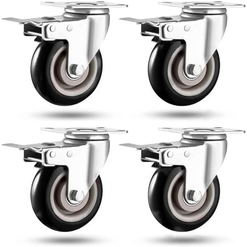 Himimi Juego de 4 Ruedas Giratorias de 75mm con Freno, Ruedas para Muebles con Capacidad de Carga de 400 kg, Ruedas de Transporte Giratorias 360°, Adecuadas para Todo Tipo de Suelos