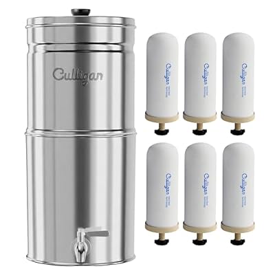 Culligan MaxClear 3 Gallon Gravity Water Filter System Removes Microplastics, PFAS & Lead, NSF/ANSI Certified, Polished Stainless-Steel Countertop Filter with 6 Ceramic Filters