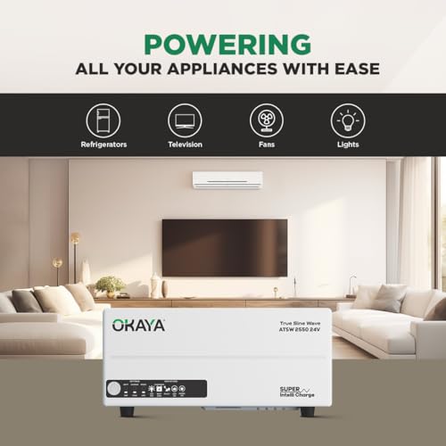 Image of Okaya ATSW 2550 Inverter for Home, Office & Shops | 2000VA /24V Pure Sinewave | Reliable Power Backup | Supports 2 Inverter Battery | LED Display | Fast Charging | with 36 Months Warranty