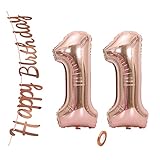 Paquete: 2 globos de color oro rosa de 32 pulgadas (no inflados), 2 cintas y 1 bandera de feliz cumpleaños.