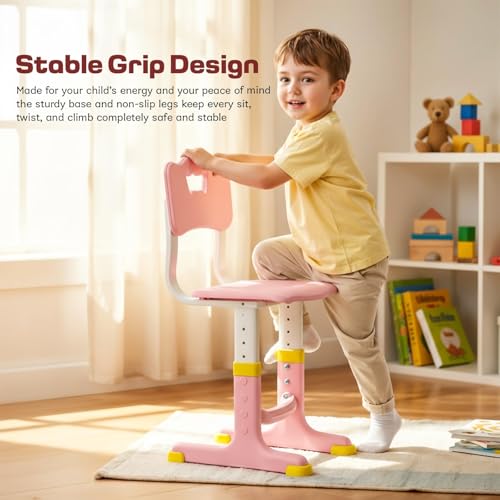 Image of BAYBEE Study Table with Chair for Kids 2+ Years Boys & Girls | 3 Level Height Adjustable Baby Desk Table Set | Ergonomic Kids Table Desk Chair with Book Storage, Tablet, Pen & Bottle Holder (Pink)