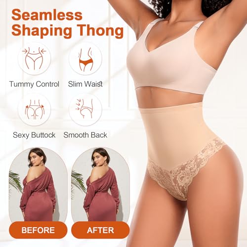 Image of Werena Thong Shapewear for Women Tummy Control Seamless High Waist Body Shaper Underwear Shaping Panties