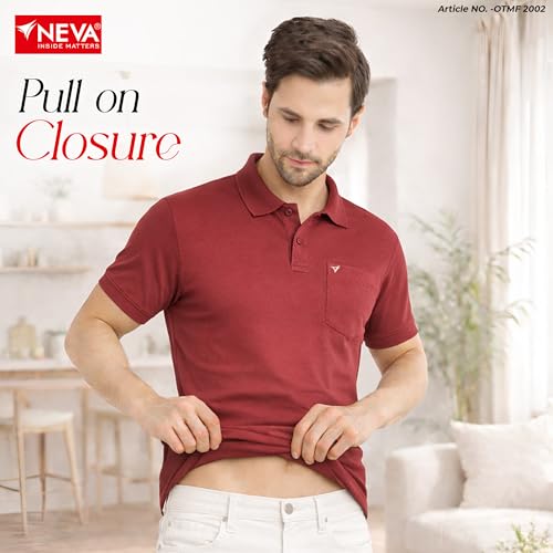 Image of NEVA Men's Regular Fit Half Sleeve Polo Neck T-Shirt with Chest Pocket