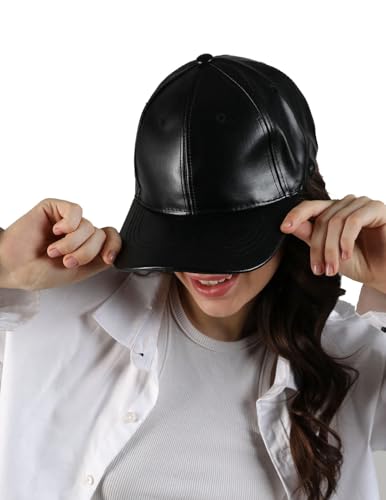 Image of ALAMOS Plain Black Leather Baseball Cap, Unisex