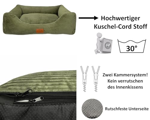 elropet Hundebett orthopädisch aus Kuschel Cord XS/S/M/L/XL kleine Hunde große Hunde Hundekorb (Olivegrün, XS (65x50x18cm))