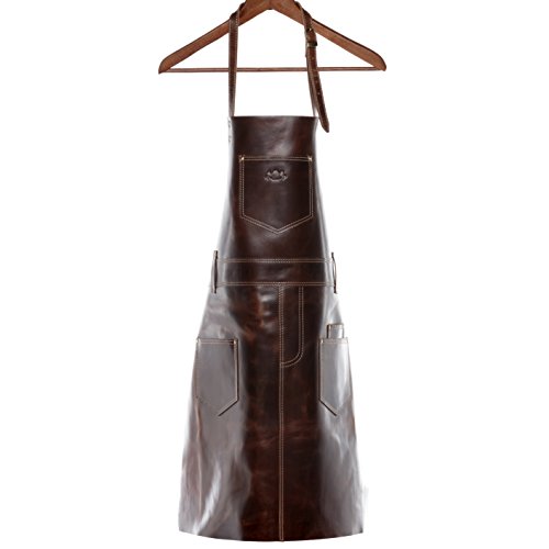 SID & VAIN Leather Apron Dean Large Cooking Apron Real Leather 66 cm BBQ Apron Genuine Leather Women and Men Brown