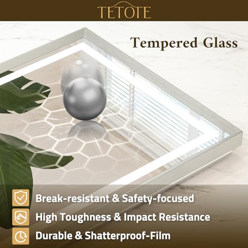TETOTE Led Bathroom Mirror 30 x 36 with Brushed Nickel Frame Anti-Fog Frontlit & Backlit Vanity Mirror Stepless Dimmable Lighted Mirrors for Bathroom Wall 3 Colors White/Warm/Natural Wall-Mounted