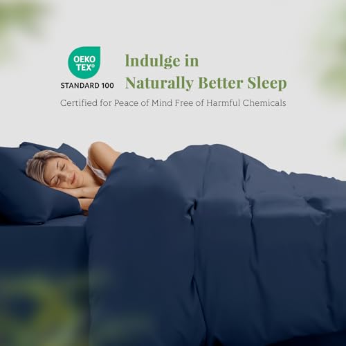 Full/Queen Duvet Cover Set, 100% Viscose Derived from Bamboo, 3 Pieces, 1 Zipper Closure Duvet Cover (90"x90") and 2 Pillowcases (20"x30") Cooling & Silky Soft (Navy)