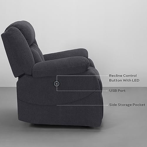 Image of Sleepyhead RX7 Designed by Duroflex - Motorized Single Seater Fabric Recliner Chair with Rocking & 360 Swivel |3 Position Easy Recline |Plush Cushion Sofa for Living Room - Iceland Grey