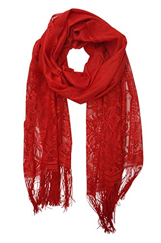 YOUR SMILE Ladies/Women's Lightweight Solid Color Fringe Lace Tassels Long Shawl Scarf For Spring Summer Fall