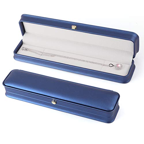 iSuperb Set of 2 Long Chain Necklace Box Bracelet Boxes PU Leather Jewelry Display Gift Storage Box Pendant Case for Wedding Anniversary Engagement