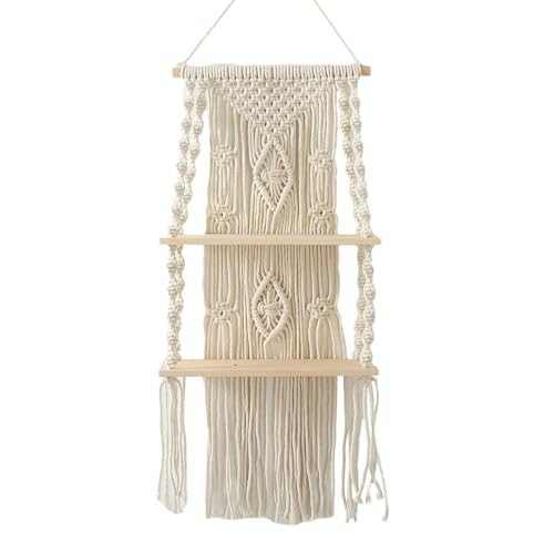 壁掛け棚 ボヘミアンスタイル タペストリー、編まれたタペストリーの壁に取り付けられた棚、ウォールシェルフ マクラメ 壁を傷つけない、壁掛け 木製 ウォールラック ピン 賃貸展示植物のための、家の装飾品