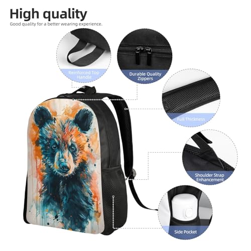 Stylish Unisex 16 Inch Backpack Watercolor Bear Portrait Spacious Compartments for Work Essentials Casual Outings & Trips4
