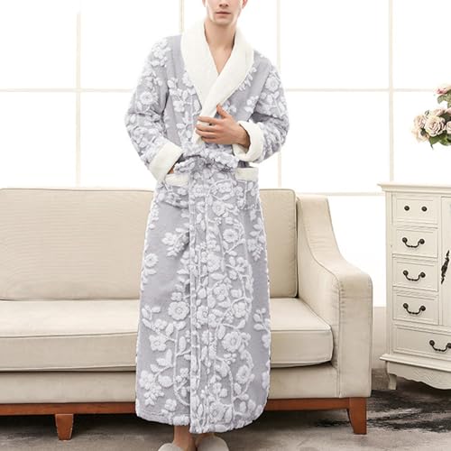 Mens Robe Plush Full Length Bathrobe Shawl Collar Bath Robe Fleece Soft Spa Robes with Pockets Loungewear Sleepwear2