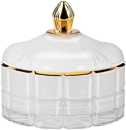 ALAMHI Decorative Candy Bowl Candy Jar with Lid, Candy Dish Storage Food Cotainers Jar, Glass Trinket Box Jewelry dish, Apothecary Jars Keepsake Boxes with Lids Modern Home Decor (White)…
