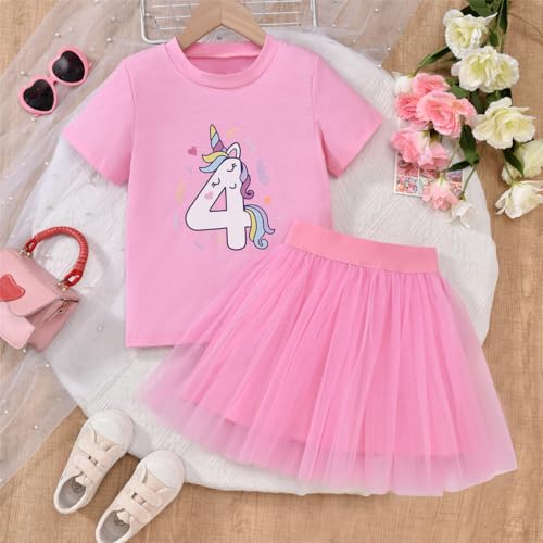 Image of 4th Birthday Outfit Girl,4 Year Old Fourth Four Shirt Skirt Outfit for Toddler Girls