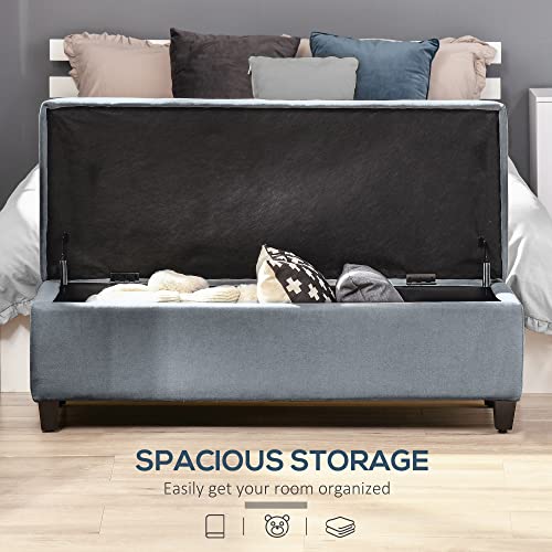 HOMCOM Sitzbank, Polsterbank mit Stauraum, Bettbank mit Deckel, Leinenoptik, Truhenbank, Aufbewahrungsbank für Wohnzimmer, Schlafzimmer, Grau, 125 x 49 x 41,5 cm
