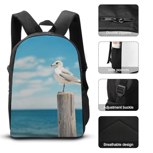 3 Piece Backpack for Women Men Lightweight Causal Daypack Shoulder Bag Set with Insulated Lunch Bag And Pencil Case Organizers Perched on Wooden Pillar3