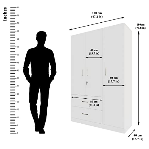 Image of VIKI Wardrobe | Wooden Almirah for Clothes,Door for Bedroom, 3 Door Wardrobe with Drawer & Hanging Space (Frosty White - 40D x 120W x 180H) | 1 Year Warranty | Free Assembly