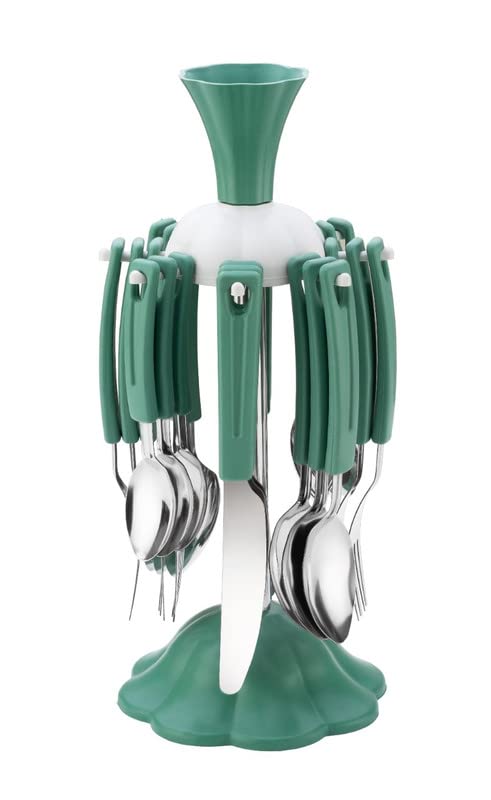 Finner Floral 24 Pcs Stainless Steel Luxury Cutlery Set for Dining Table | 6 Butter Knife, 6 Tea Spoons, 6 Soup Spoons, 6 Dessert Spoon-(Green) (B09Z8D47SB) Amazon Price History, Amazon Price Tracker