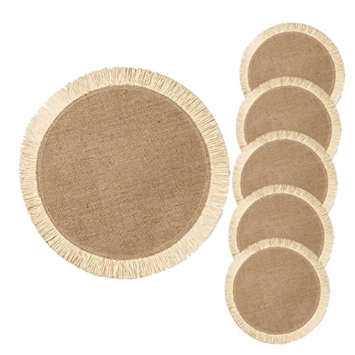 Set de table tissé rond isolant thermique en jute blanc x6 - 2