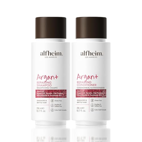 Alfheim Argan Repairing Shampoo & Conditioner Set | Sulfate-Free&Paraben-Free | Argan Oil, Keratin & Niacinamide for Dry, Damaged, Color-Treated Hair | Hydrating, Strengthening & Anti-Frizz|10.7oz*2