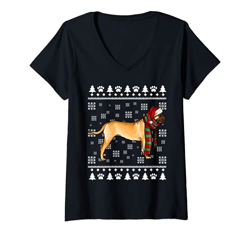 Womens Bullmastiff Dog Santa Hat Xmas Ugly Christmas V-Neck T-Shirt, Black