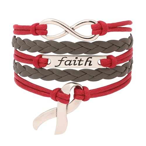 Hope and Faith Bracelet Jewelry | Cancer Awareness Red and Brown Ribbon Bracelet | Bracelet with Golden Plate Infinity Sign | Survivor Gift for Women