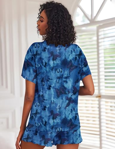 Image of Ekouaer Pajamas Set for Women Short Sleeve Lounge Set 2 Piece Loungewear PJs Soft Cute Lightweight Sleepwear