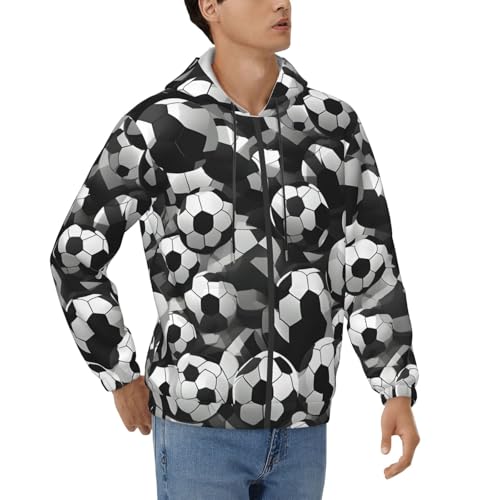 Sweat à capuche noir et blanc avec imprimé ballon de football homme style décontracté