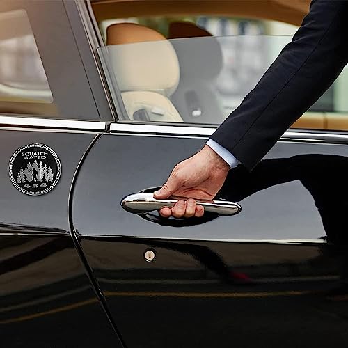 Image of 1Pc Black Squatch Badge Rated Car Emblem, 4 x 4 Metal Automotive Bigfoot Badge 3D Metal Car Badges Emblems Round Emblem Decals Car Badge Decals Stickers Compatible with Jeep Wrangler Vehicles Trucks S