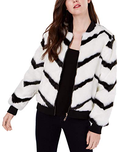 Say What? Juniors' Chevron-Printed Faux-Fur Bomber Jacket (Black/White, Medium)