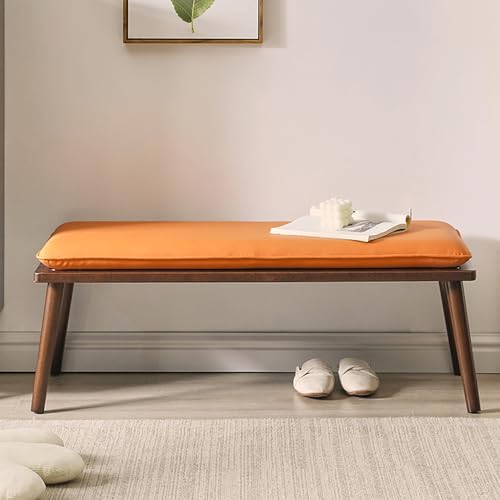 Banco Madera Banqueta Dormitorio Taburete Pie de Cama Otomana Reposapies Salon Taburete Tocador Banco Vestuario con Cojín Extraíble para Entrada Recibidor Pasillo Salón Sala de Estar(Walnut Color)