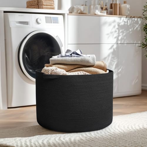 Image of MEGASKET 115L Super Large Black Blanket Basket, 23.6 inchx15.7 inch Woven Rope Bin for Storage, Oversized Kids Dog Toy Storage Box Bins, XXXL Blanket Holder for Living Room, Jumbo Wicker Basket for Organizing