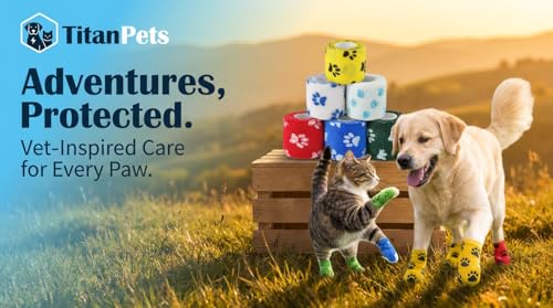 Image of Dog Bandage Cohesive Wrap for Paw & Leg | 5cm x 4.5m - Pack of 8 | Easy Tear, Fur Safe | Self Adhesive Elastic Vet Tape for Walking Protection, Wound Care & Licking Prevention Bandage Roll