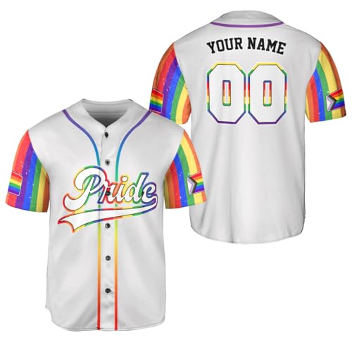 Personalized LGBTQ Shirt, LGBT Pride Baseball Jersey, Custom Lesbian Gay Shirt, Rainbow LGBT Pride Month Baseball Jersey (US, Alpha, Small, 5X-Large, Regular, Regular, LGBT8)