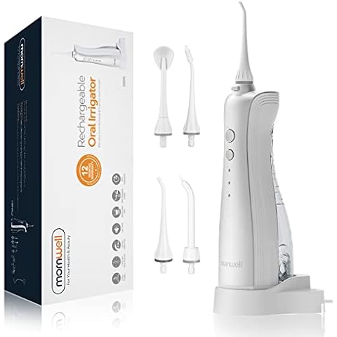 Water Flosser Cordless Teeth Cleaner, Mornwell 3 Modes Dental Oral Irrigator Rechargeable IPX7 Waterproof Teeth Cleaner with 5 Jet Tips for Travel, Braces & Bridges Care Cover