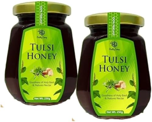 Healthy Living Tulsi Honey - 250g (Pack of 2) - Organic Tulsi Honey - Wild Forest Tulsi Flower - Foothills of Himalaya - Single Origin - Raw Unprocessed - Direct from Beekeepers
