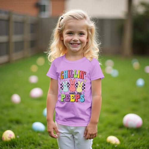 MODNTOGA Toddler Girl Easter Outfit Bunny Graphic T-Shirt Chillin' with My Peeps Letter Print Shirt Short Sleeve Tee Tops2